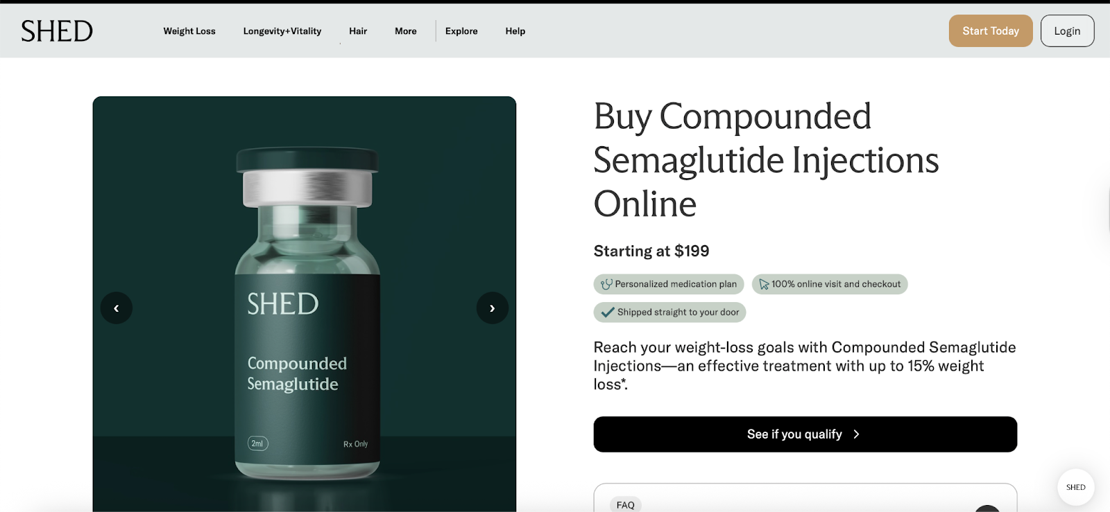 Shed compounded semaglutide homepage